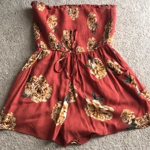 Orange flower strapless romper